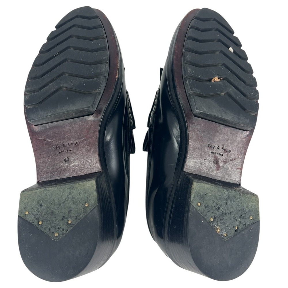 Rag & Bone Black Leather Penny Loafers with Contrast Stitching Size 40 - Picture 15 of 15